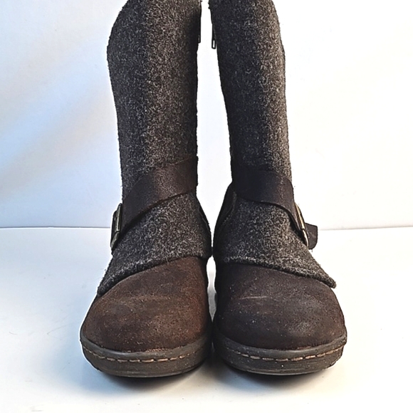 Born Kore Nubuck Leather & Wool Brown Buckle Detail Side Zip Mid Calf Boot - Picture 3 of 16